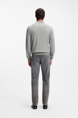 Zip-neck knitted sweater in cotton, Grey