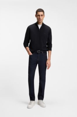 Maglione in cotone con colletto con zip, Blu scuro