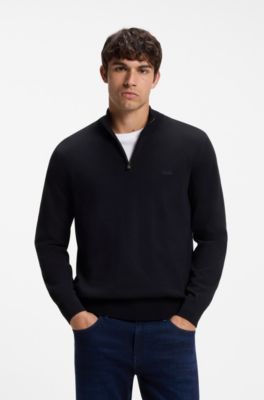 Zip-neck cotton sweater, Dark Blue