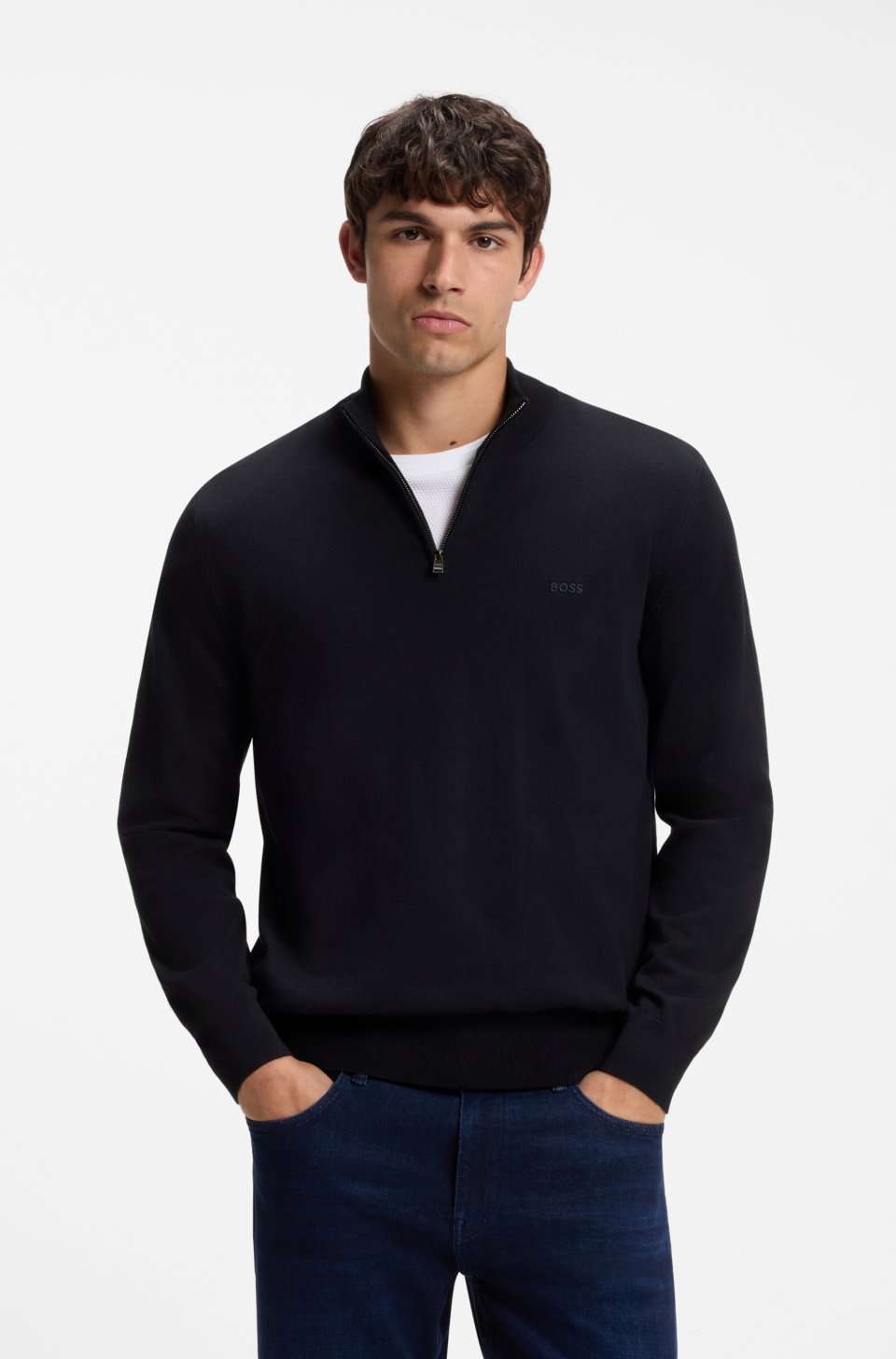 Zip-neck cotton sweater