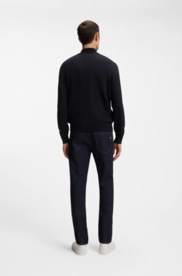 Jersey de punto de algod&oacute;n con cremallera en el cuello, Azul oscuro