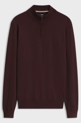 Zip-neck cotton sweater, Brown
