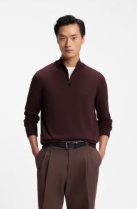 Zip-neck cotton sweater, Brown