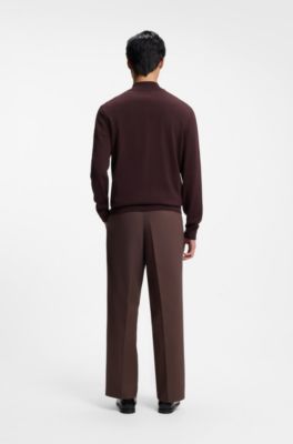 Zip-neck cotton sweater, Brown