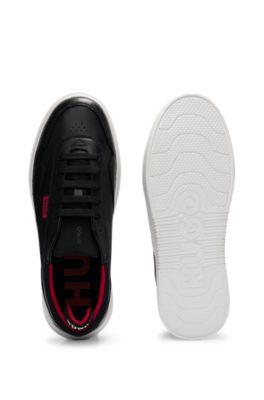 HUGO - Leather lace-up trainers with pop-colour details