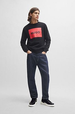 HUGO - Leather lace-up trainers with pop-colour details