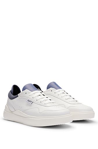 Leather lace-up trainers with pop-colour details, White