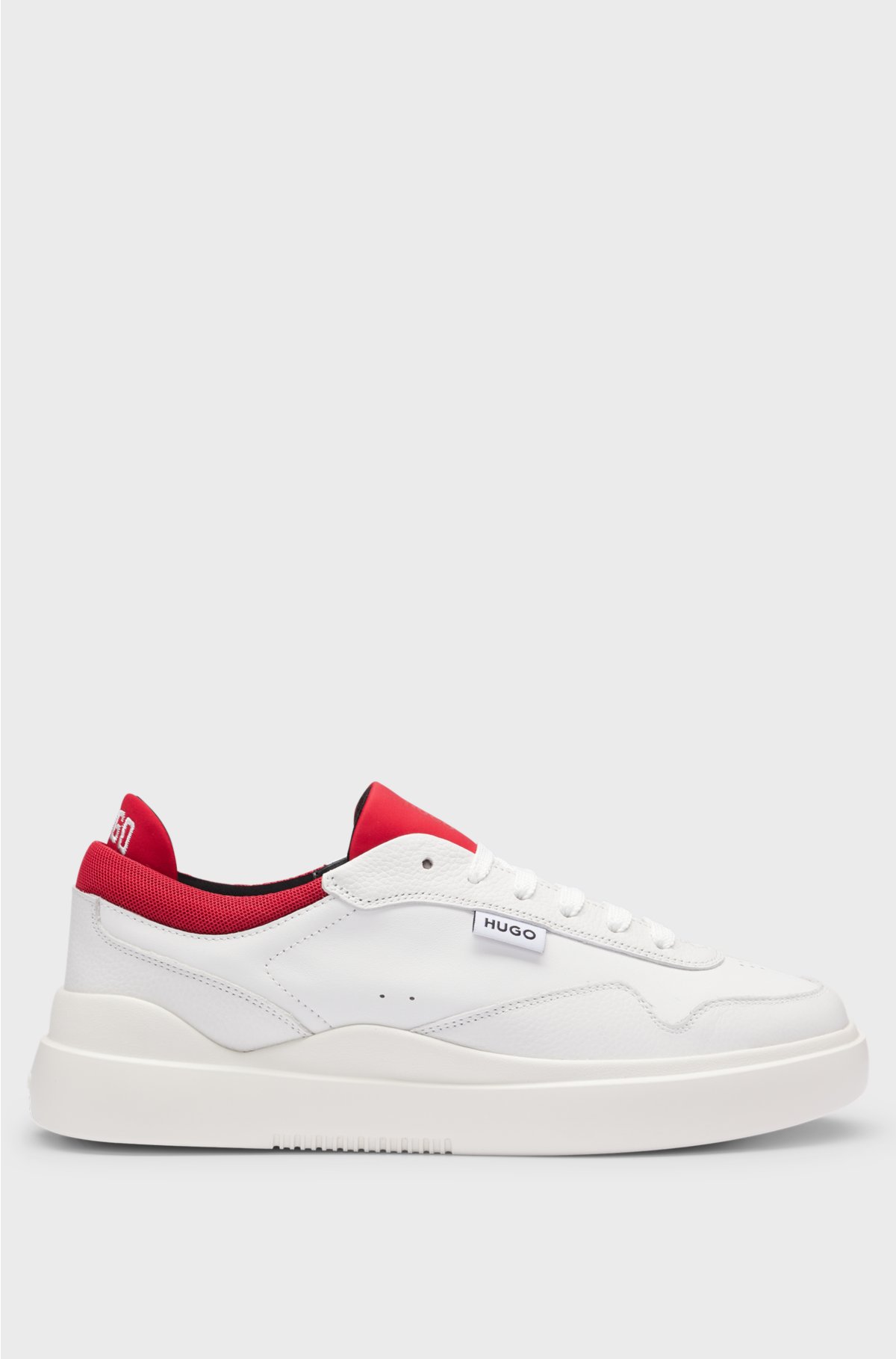 Leather lace-up trainers with pop-colour details, White
