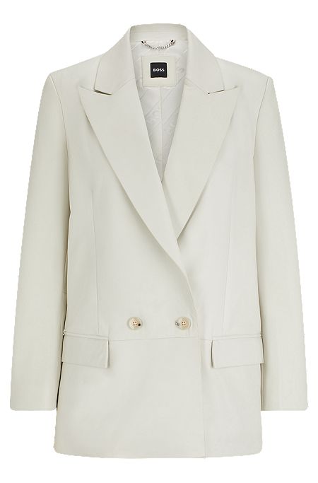 Удлиненный двубортный пиджак из кожи, Белый