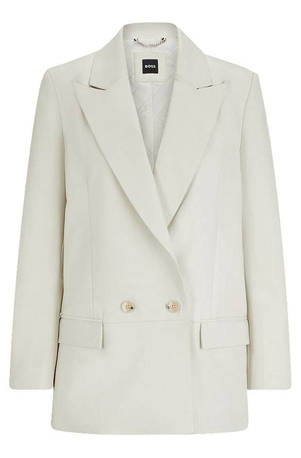 Longline double-breasted jacket in leather, White