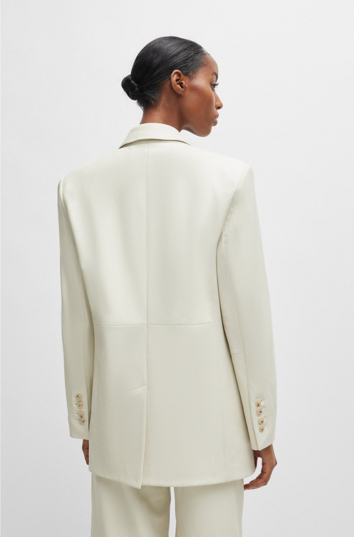Longline double-breasted jacket in leather, White