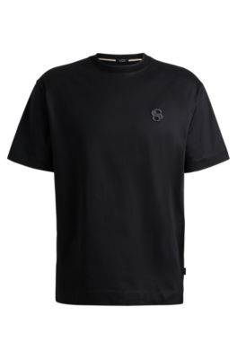 BOSS - Oversized-fit mercerised-cotton T-shirt with double monogram