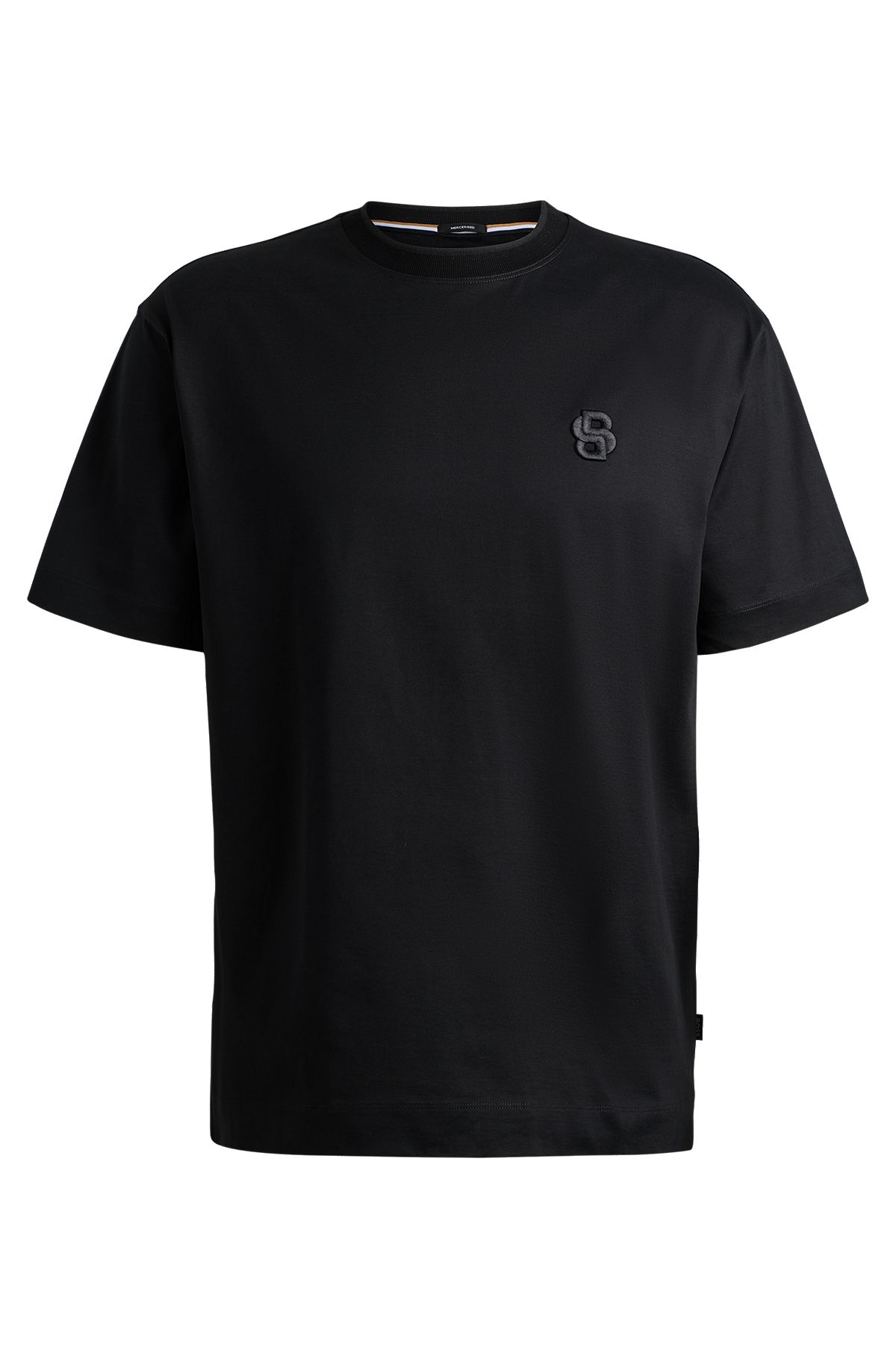Oversized-fit mercerised-cotton T-shirt with double monogram, Black