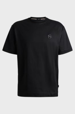 Oversized-fit mercerised-cotton T-shirt with double monogram, Black
