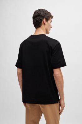 Oversized-fit mercerised-cotton T-shirt with double monogram, Black