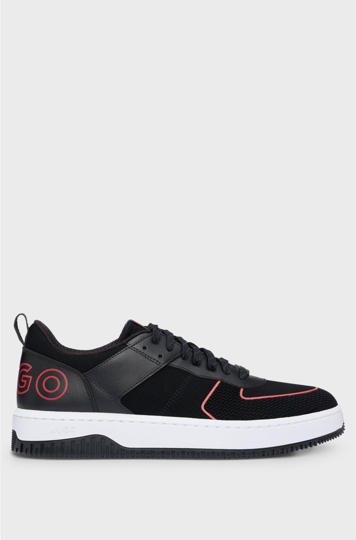 Mixed-material trainers with branded backtab, Black