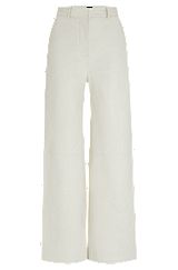 Regular-fit leather trousers with wide leg, White