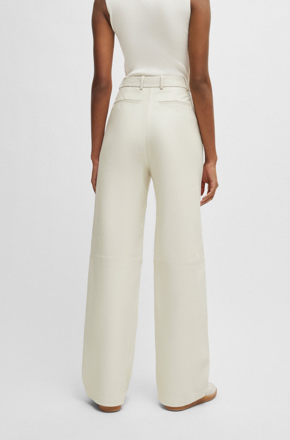 Regular-fit leather trousers with wide leg, White