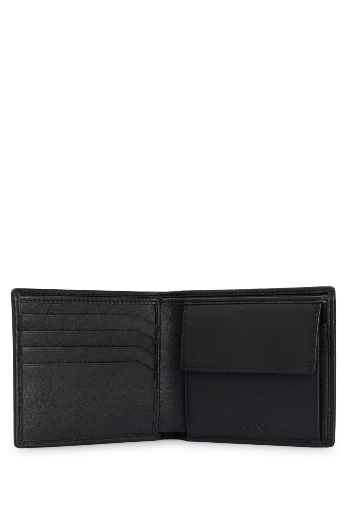 Nappa-leather wallet with stacked logo and coin pocket, Black