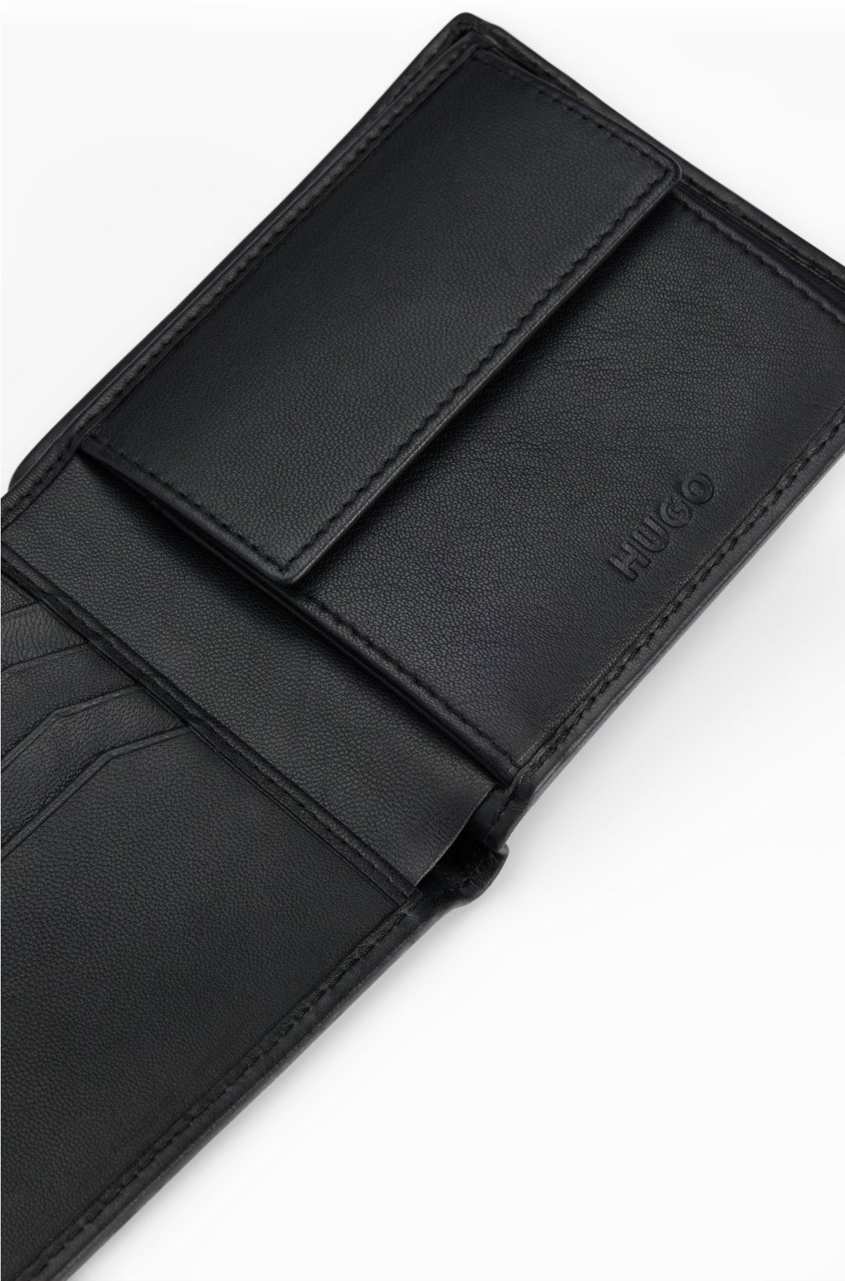 Nappa-leather wallet with stacked logo and coin pocket, Black