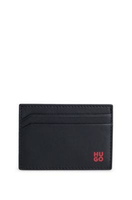 HUGO - Nappa-leather card holder with stacked logo