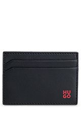 Nappa-leather card holder with stacked logo, Black