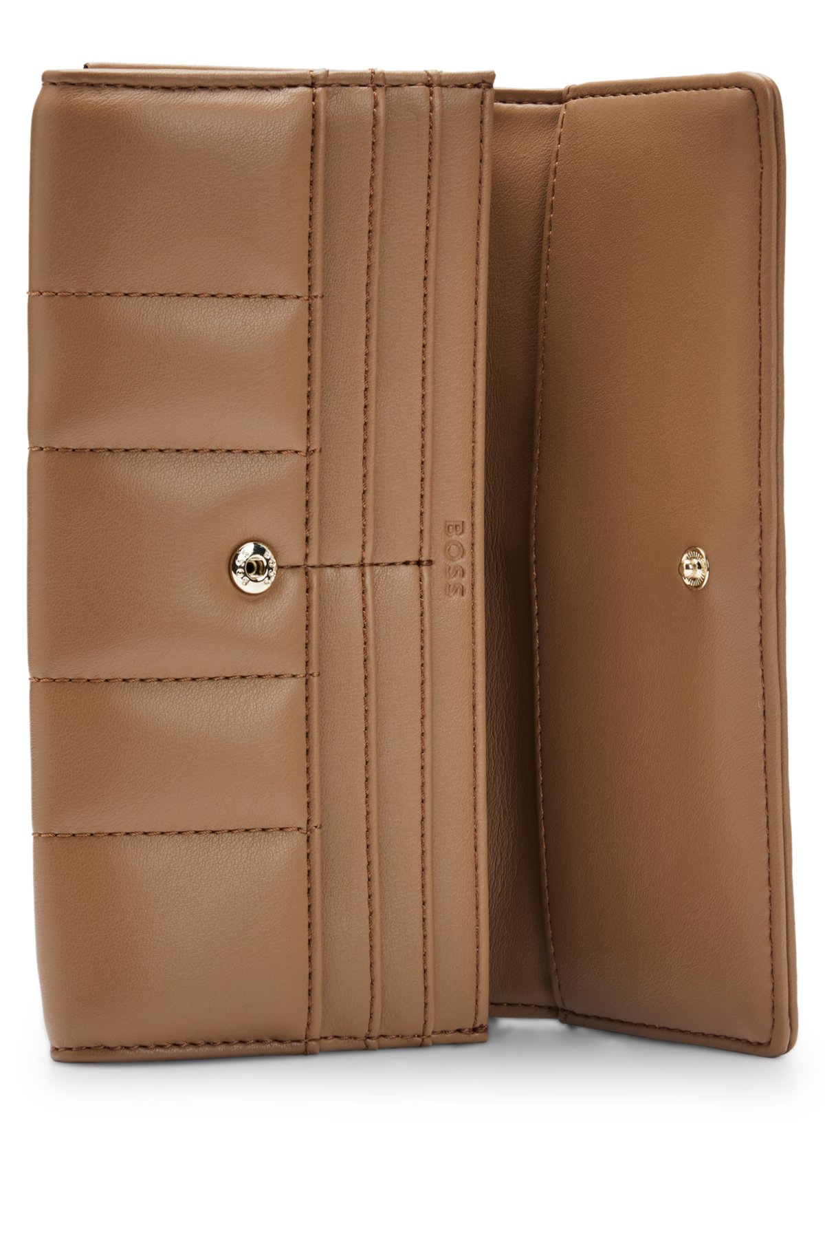 Faux-leather wallet with gold-tone monogram, Light Brown