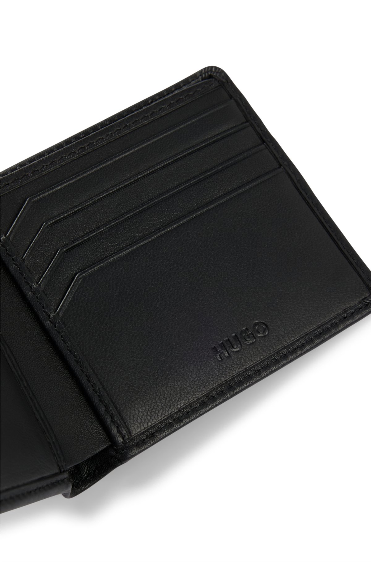 Leather billfold wallet with double logo, Black