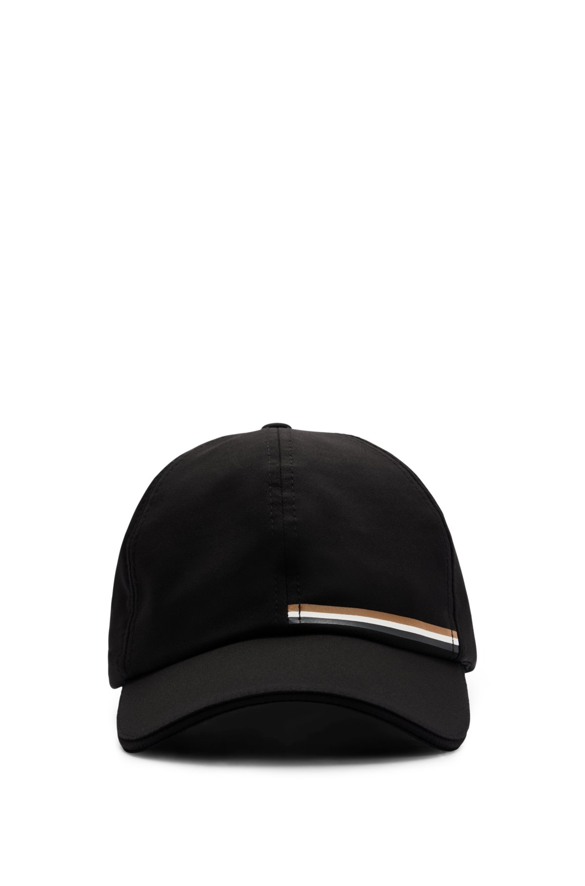 Water-repellent cap with signature stripe and logo, Black