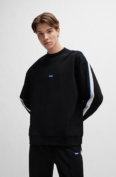 Cotton-terry sweatshirt with logo patch and tape trims, Black
