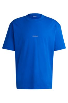 HUGO - Cotton-jersey T-shirt with outline logos - Blue