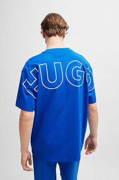 Cotton-jersey T-shirt with outline logos, Blue