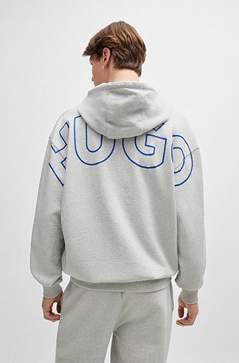 Cotton-terry hoodie with outline logos, Light Grey