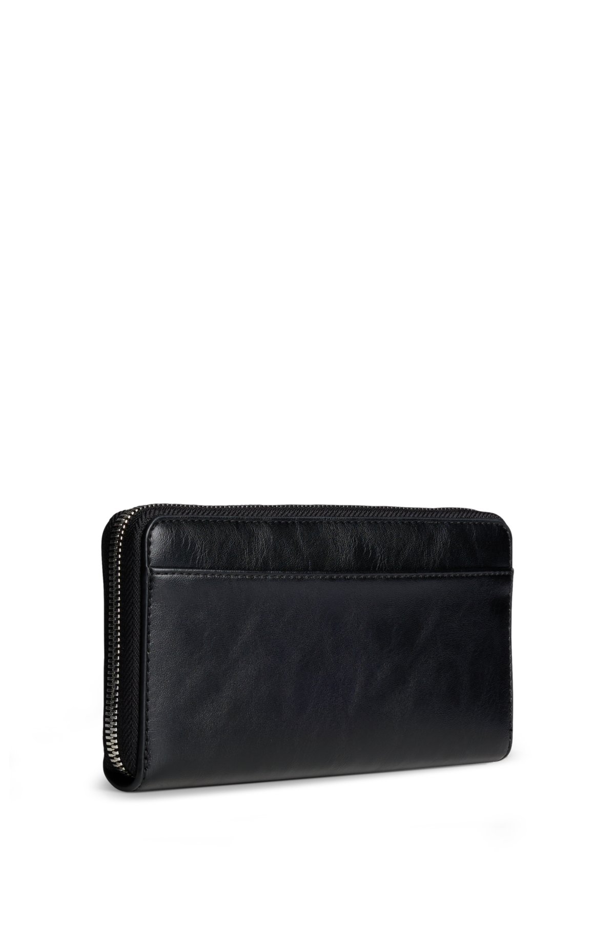 Ziparound wallet in faux leather with logo lettering, Black