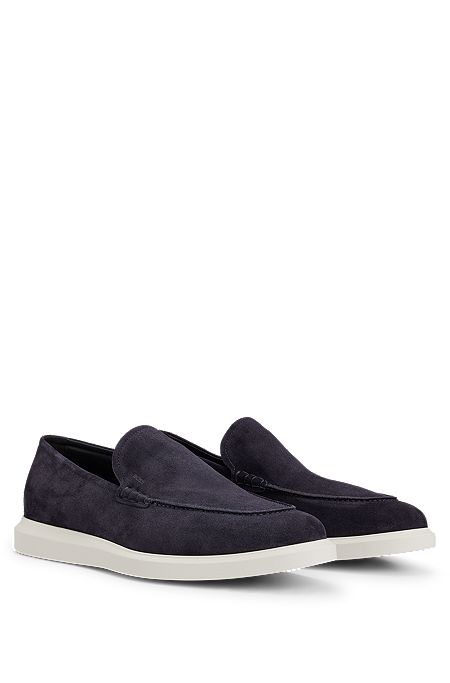 Suede loafers with rubberised outsole, Dark Blue