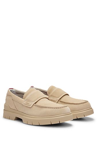 Suede moccasins with chunky split-logo sole, Light Beige