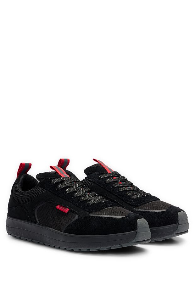 Suede trainers with driver sole, Black