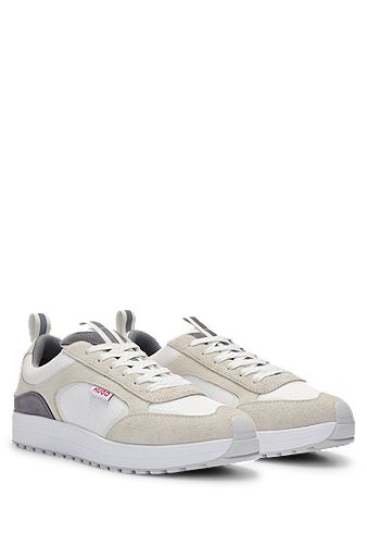 Suede trainers with driver sole, White
