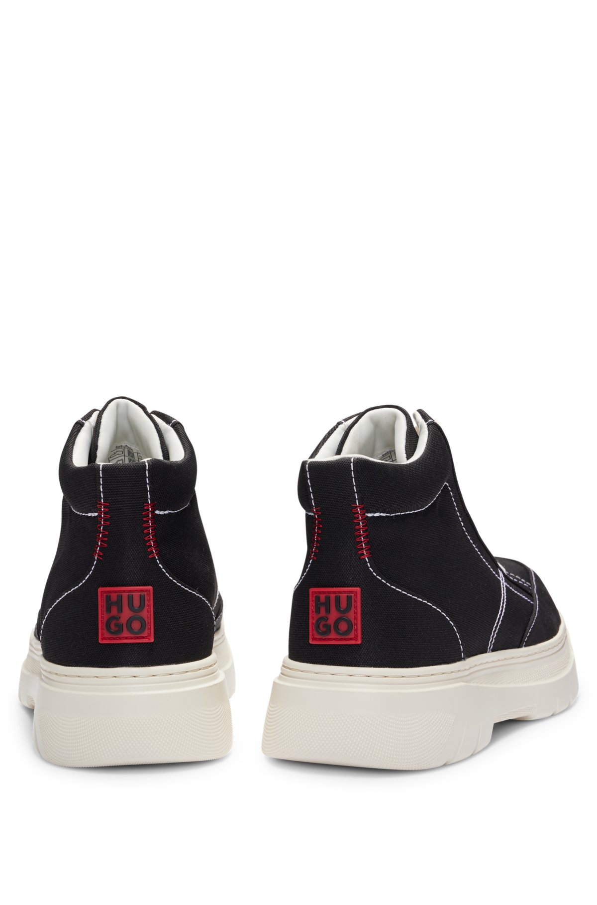High-top trainers with red stacked-logo badge, Black