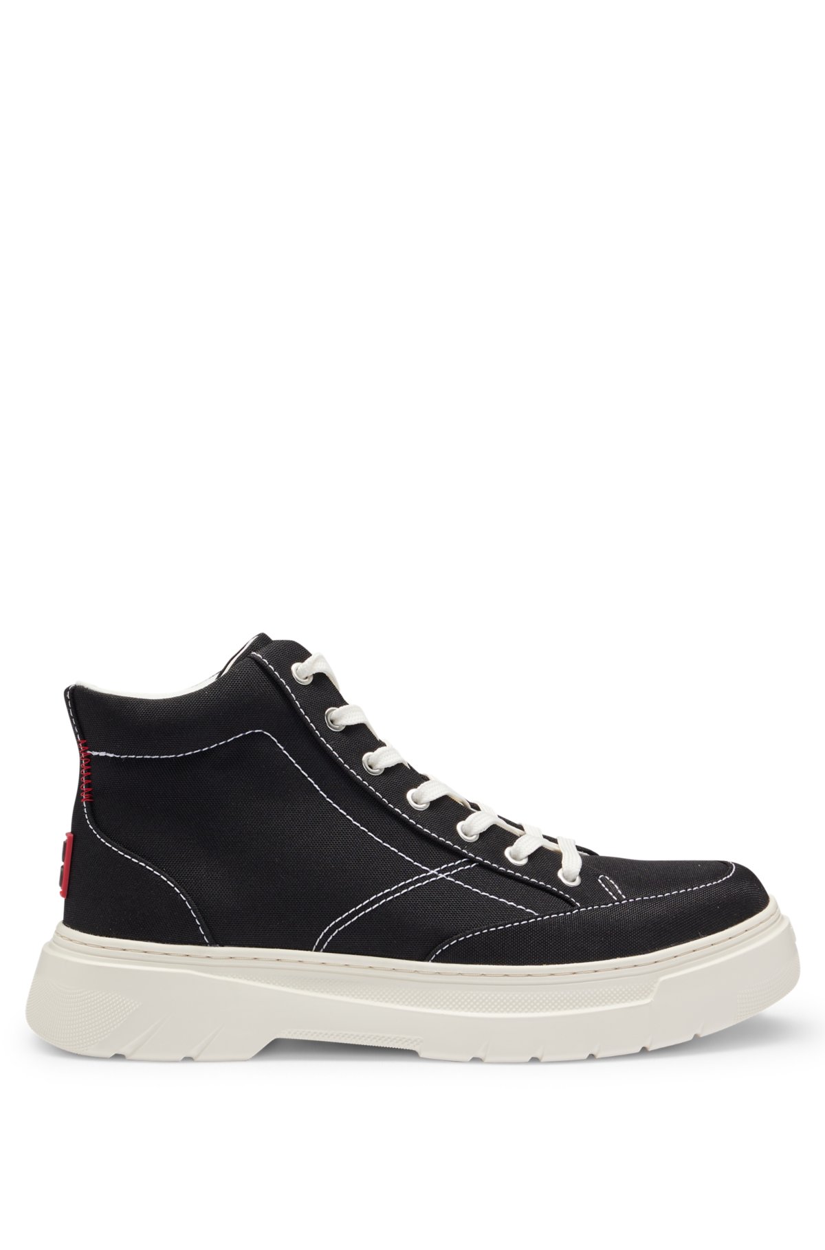 High-top trainers with red stacked-logo badge, Black