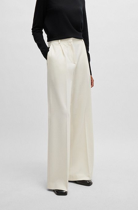 Wide-leg trousers in virgin wool and cotton, White