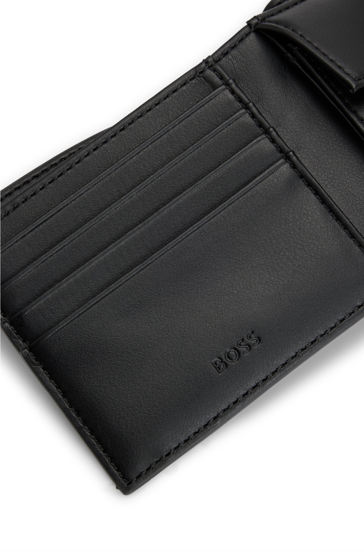 Faux-leather wallet with signature stripe, Black
