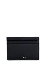 Faux-leather card holder with signature stripe, Black