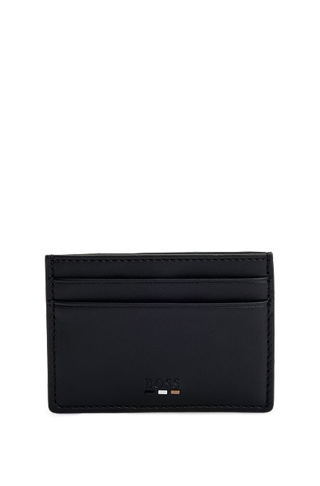 Faux-leather card holder with signature stripe, Black