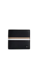 Faux-leather wallet with signature stripe and polished hardware, Black