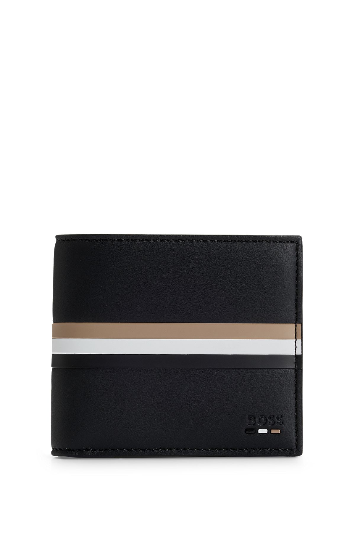 Faux-leather wallet with signature stripe and polished hardware, Black