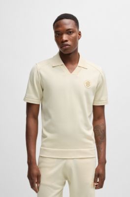 BOSS - Strick-Poloshirt mit Johnny-Kragen und doppeltem Monogramm 