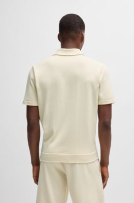 BOSS - Strick-Poloshirt mit Johnny-Kragen und doppeltem Monogramm 