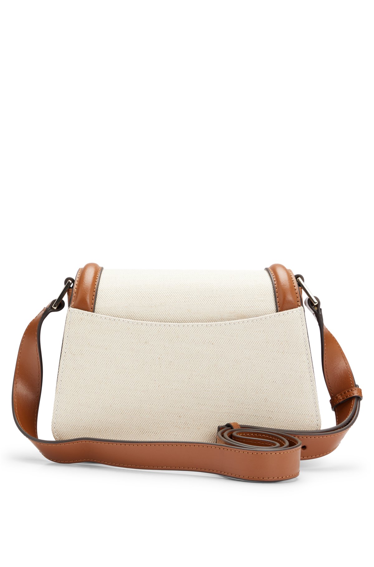 Cotton-blend saddle bag with leather trims, Beige