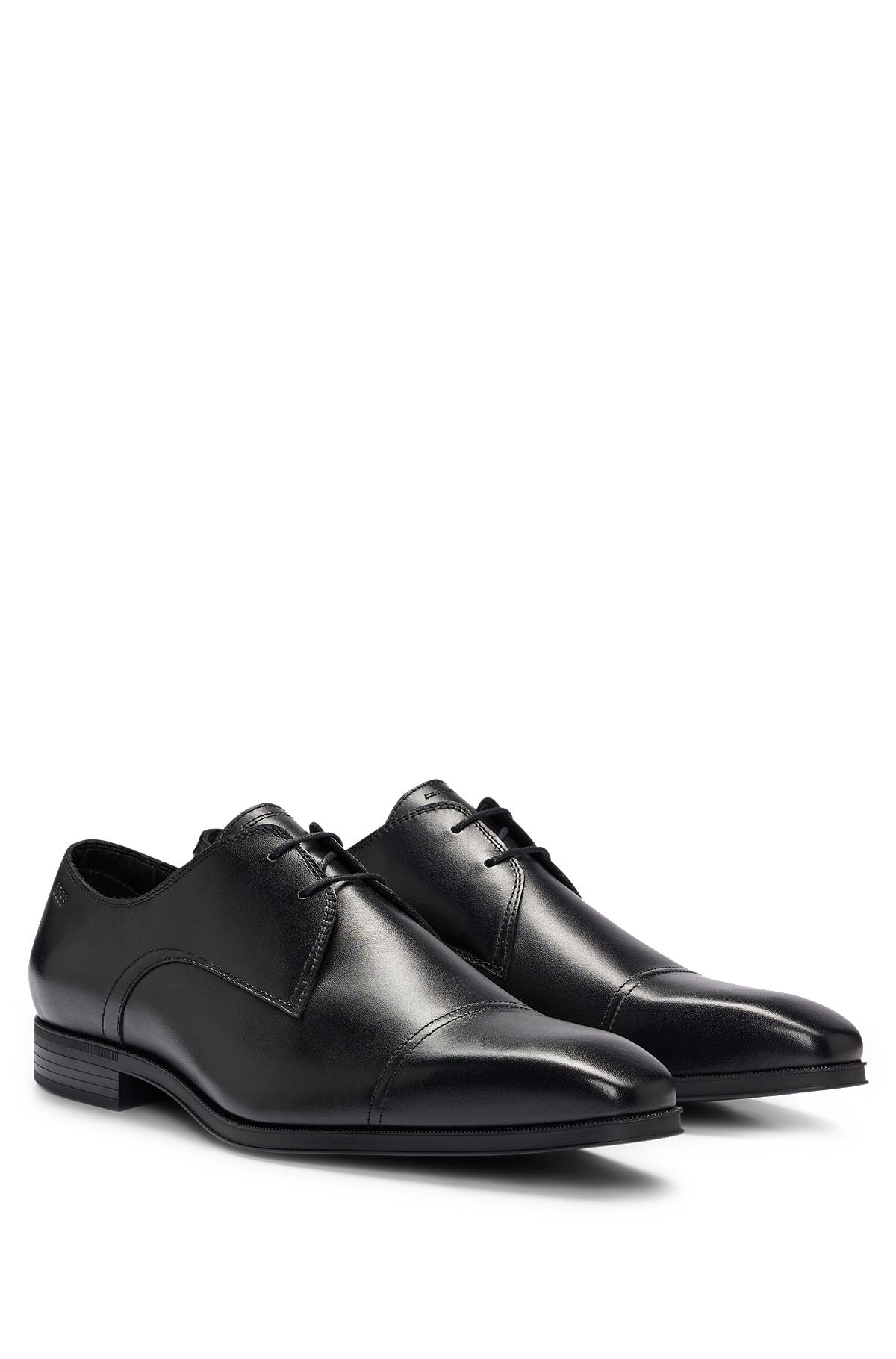 Leather lace-up Derby shoes with embossed logo, Black